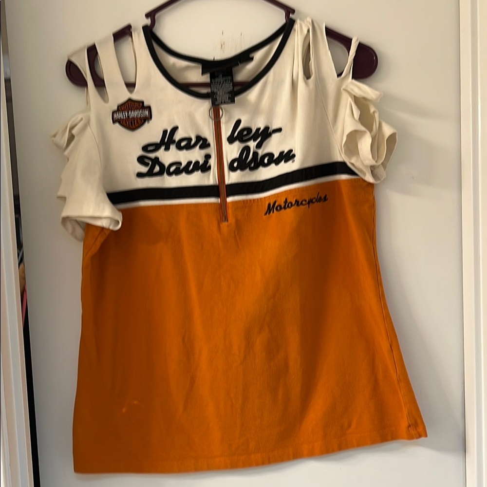 Harley-Davidson Orange and White Women's Top